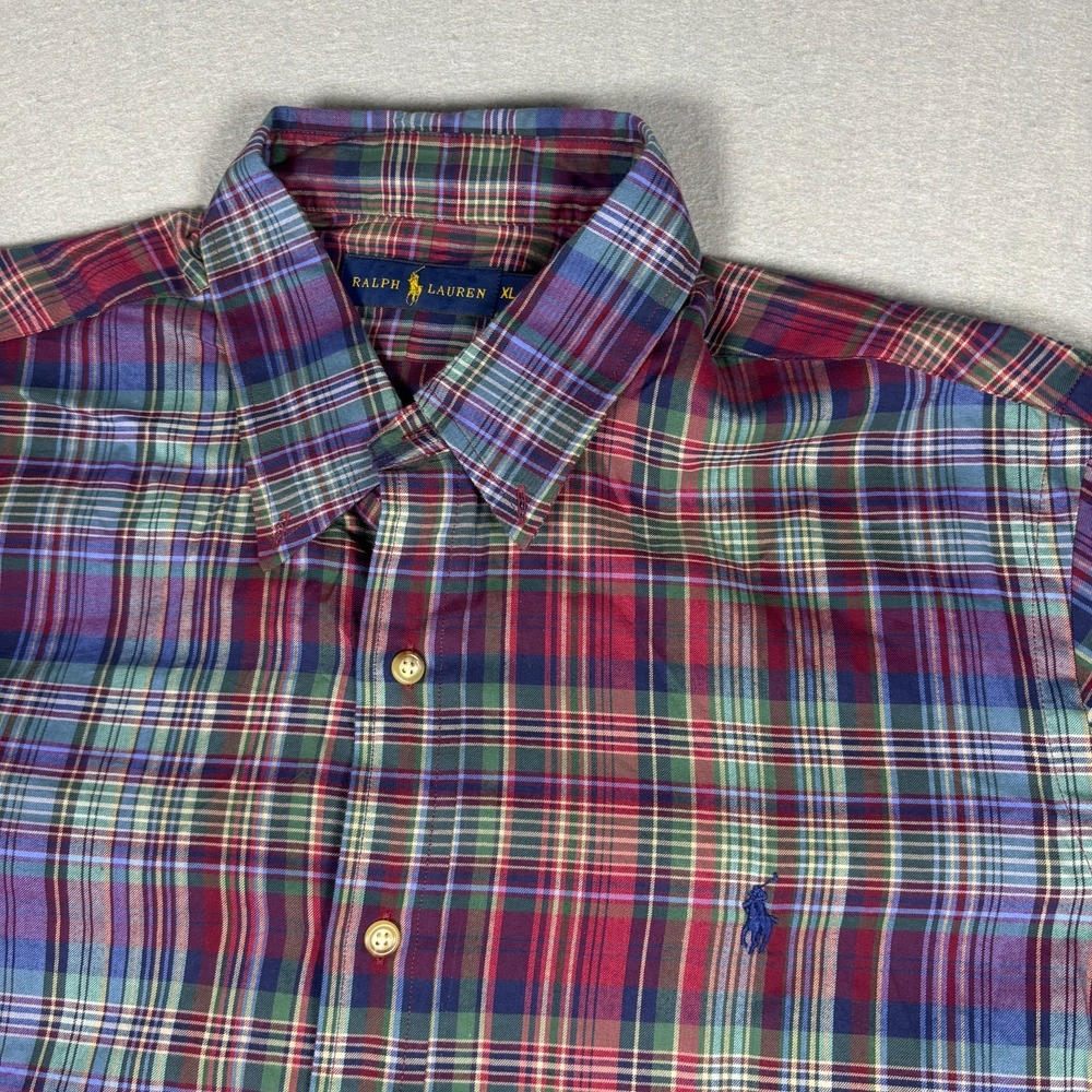 Polo Ralph Lauren Mens XL Plaid Button Down Long Sleeve Shirt Red‎ Green Blue
